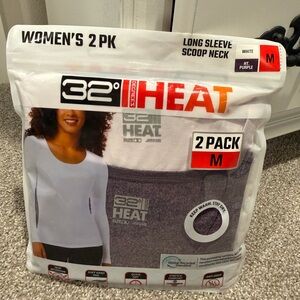 32° HEAT Women's Long Sleeve Scoop Neck 2-Pack - White & Heather Purple